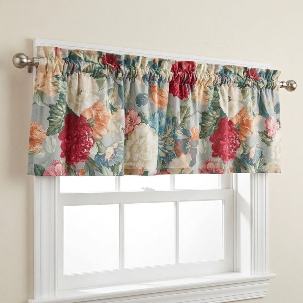 Gloria Vanderbilt Valances Natalie Blue Floral Roses 90s Vintage Curtains PAIR